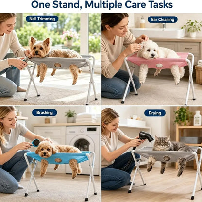 Dog Bath Hammock, Breathable Mesh Pet Grooming Stand with Safety Strap, Foldable Wash Support Holder for Small & Medium Dogs and Cats, Portable