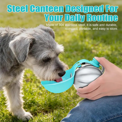 Lumikata 2-in-1 Portable Dog Water Bottle, 10oz Stainless Steel with Foldable Silicone Bowl, Leak-Proof, for Small Dogs, Walking, Travel & Outdoor