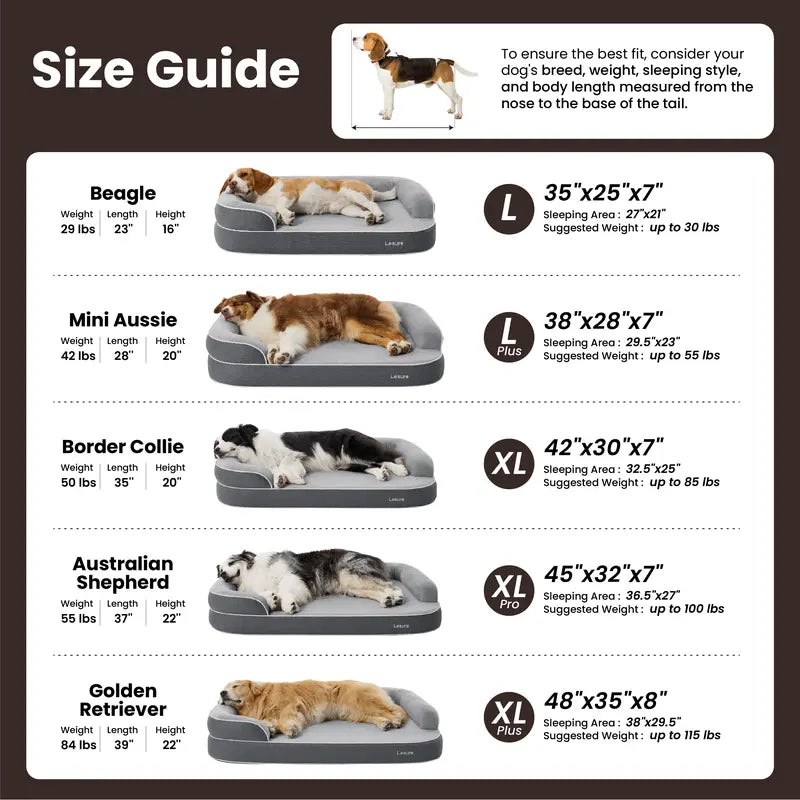 Lesure Orthopedic Dog Bed for Large & Senior Dogs, Memory Foam Dog Couch with Waterproof Washable Cover, 3-Layer Joint Support, Deep Sleep