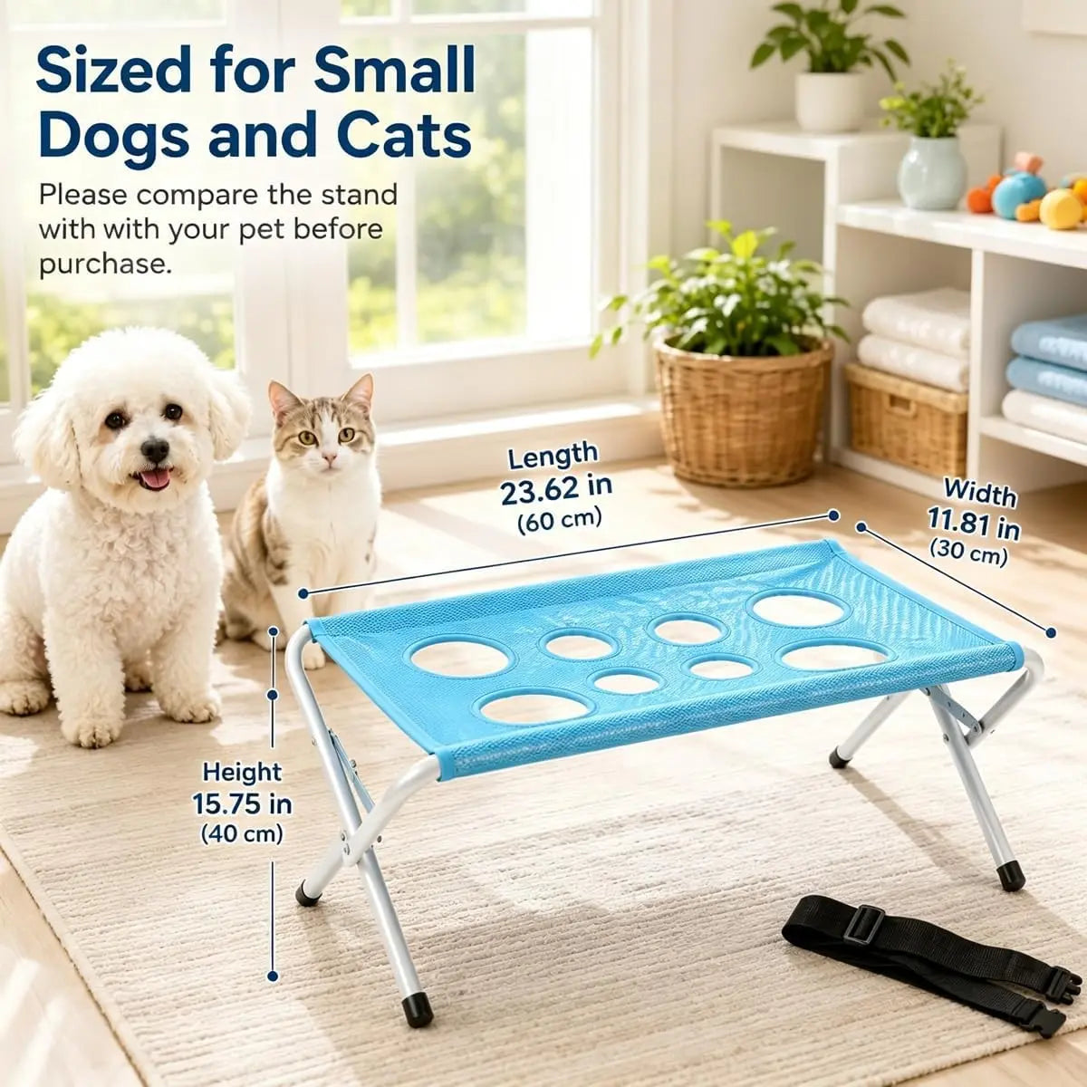 Dog Bath Hammock, Breathable Mesh Pet Grooming Stand with Safety Strap, Foldable Wash Support Holder for Small & Medium Dogs and Cats, Portable